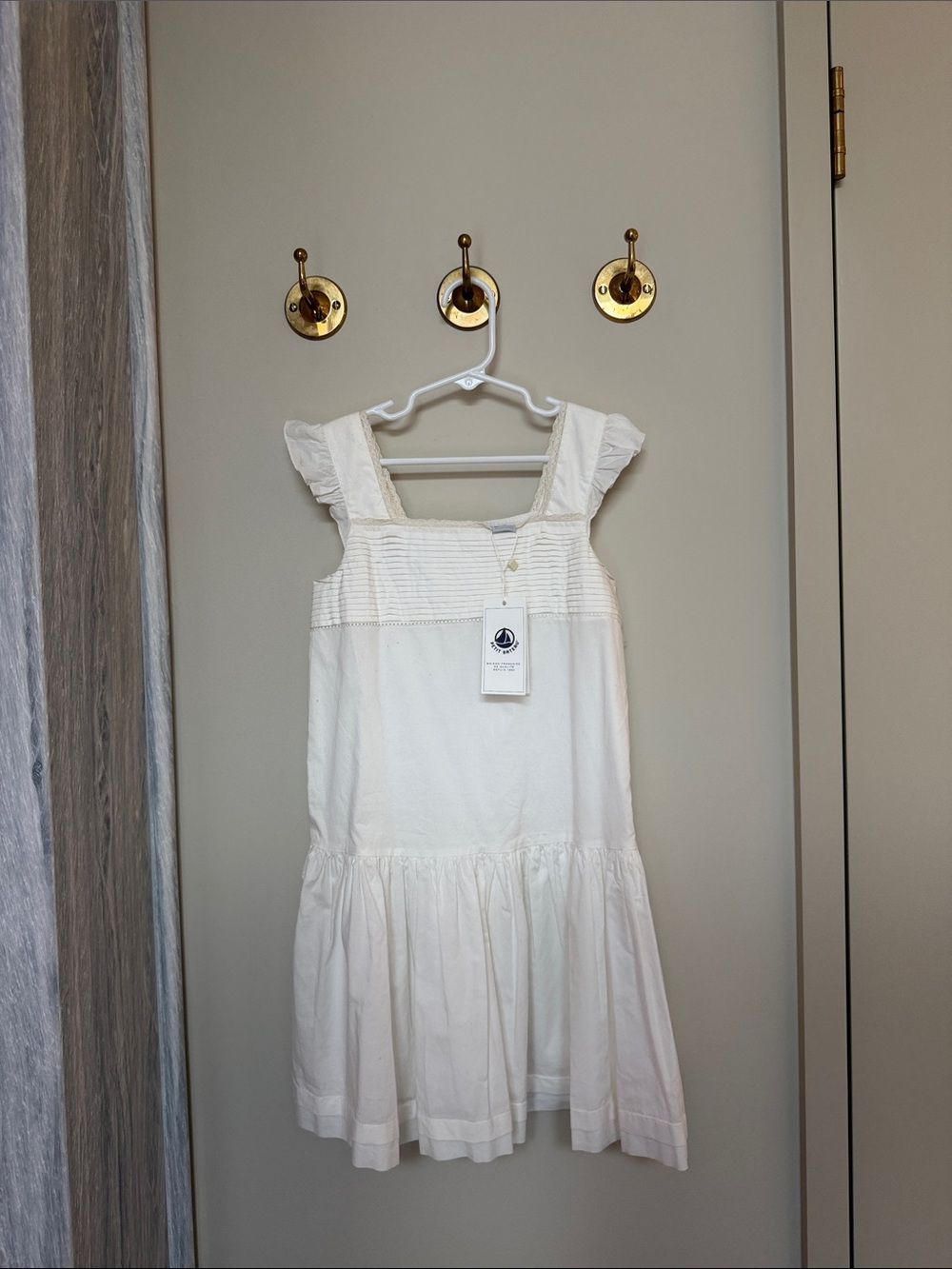 Petit Bateau Cream Ruffle Strap Dress